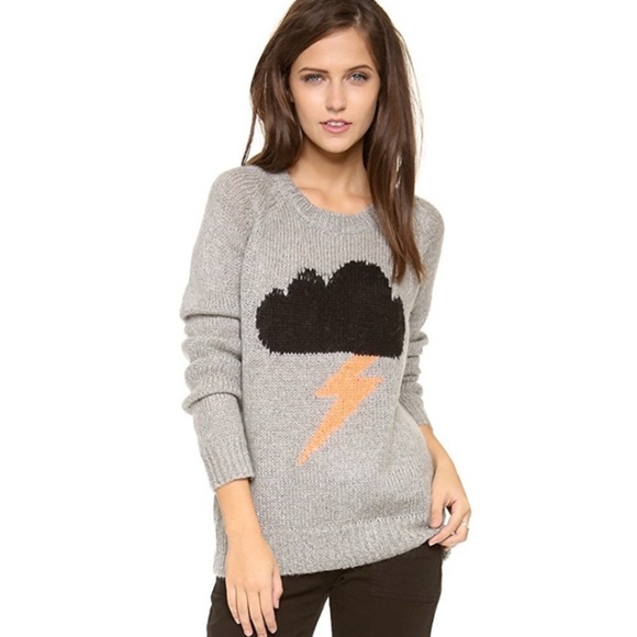 Elizabeth and James Sweaters - Elizabeth and James - Raincloud Intarsia Sweater - lightning bolt imagery